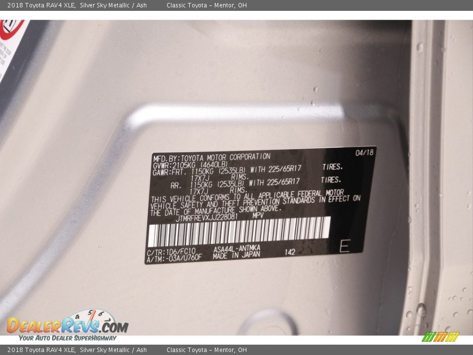 2018 Toyota RAV4 XLE Silver Sky Metallic / Ash Photo #19