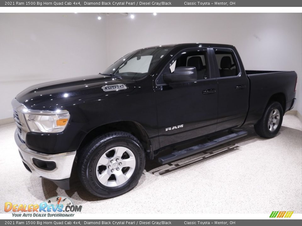 2021 Ram 1500 Big Horn Quad Cab 4x4 Diamond Black Crystal Pearl / Diesel Gray/Black Photo #3