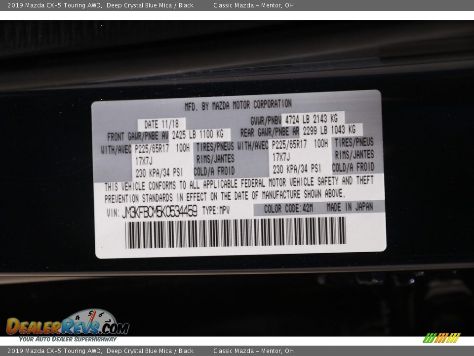 2019 Mazda CX-5 Touring AWD Deep Crystal Blue Mica / Black Photo #19