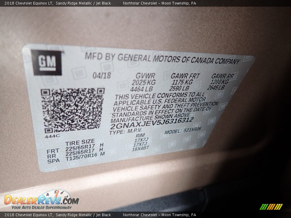 2018 Chevrolet Equinox LT Sandy Ridge Metallic / Jet Black Photo #28