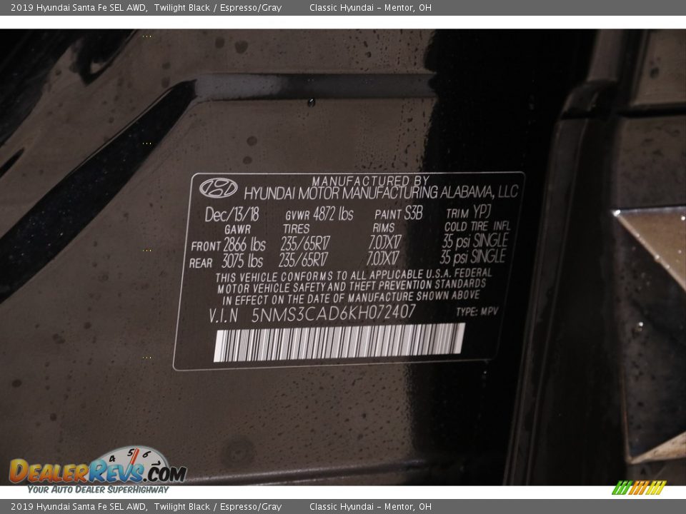 2019 Hyundai Santa Fe SEL AWD Twilight Black / Espresso/Gray Photo #19