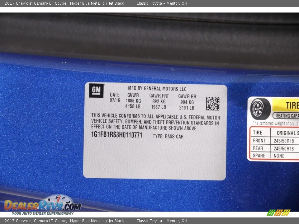 2017 Chevrolet Camaro LT Coupe Hyper Blue Metallic / Jet Black Photo #20