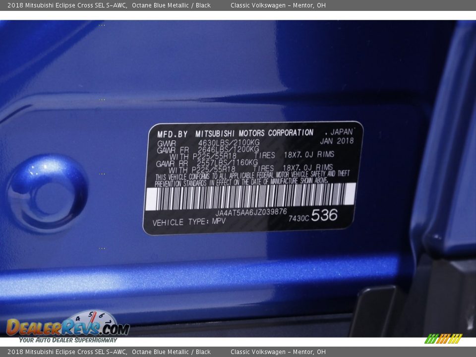 2018 Mitsubishi Eclipse Cross SEL S-AWC Octane Blue Metallic / Black Photo #22