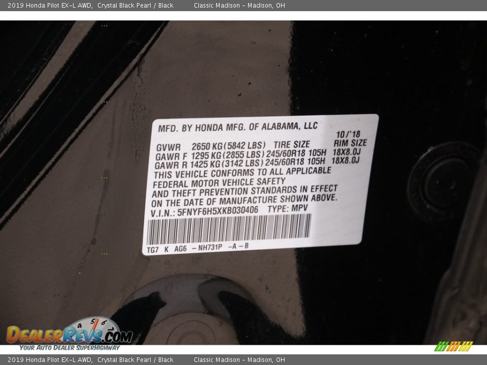 2019 Honda Pilot EX-L AWD Crystal Black Pearl / Black Photo #23