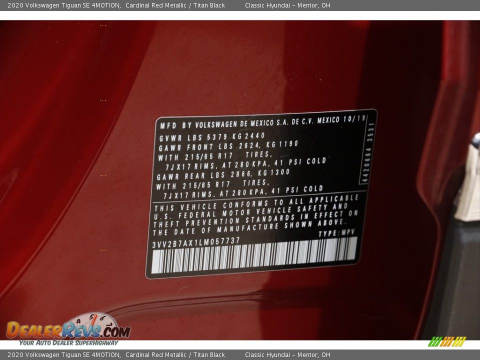 2020 Volkswagen Tiguan SE 4MOTION Cardinal Red Metallic / Titan Black Photo #22