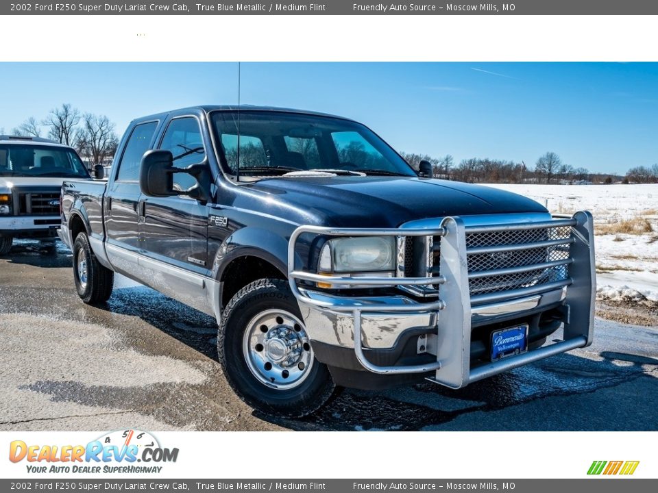 2002 Ford F250 Super Duty Lariat Crew Cab True Blue Metallic / Medium Flint Photo #1