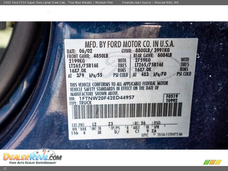 Ford Color Code L2 True Blue Metallic