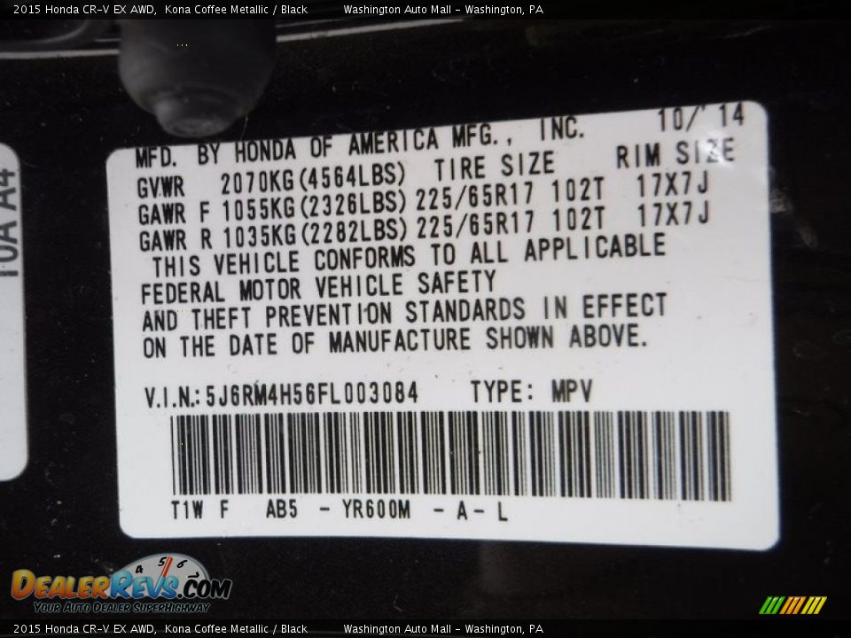 2015 Honda CR-V EX AWD Kona Coffee Metallic / Black Photo #30
