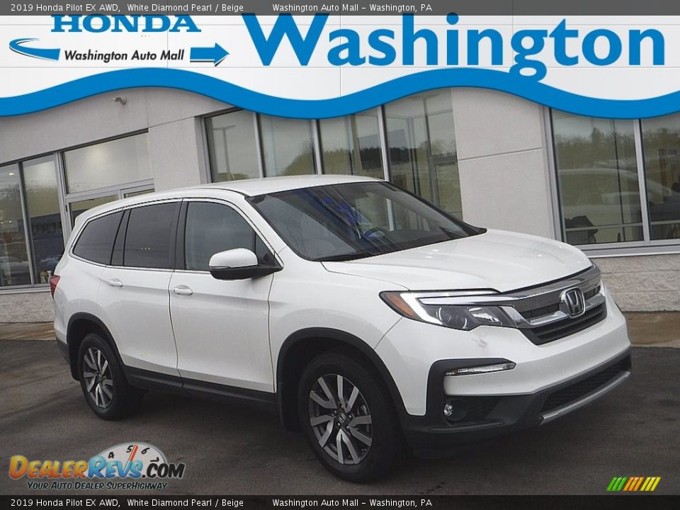 2019 Honda Pilot EX AWD White Diamond Pearl / Beige Photo #1