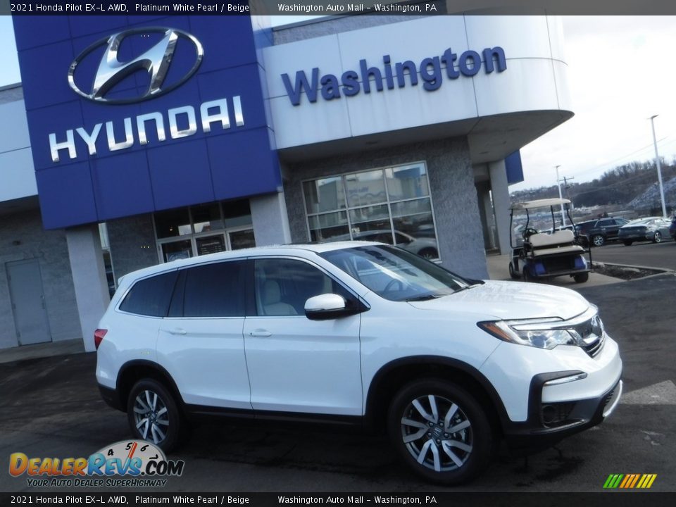 2021 Honda Pilot EX-L AWD Platinum White Pearl / Beige Photo #2