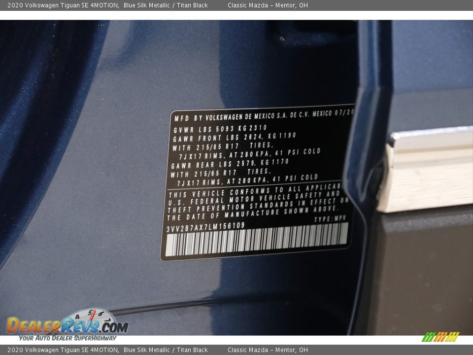 2020 Volkswagen Tiguan SE 4MOTION Blue Silk Metallic / Titan Black Photo #21