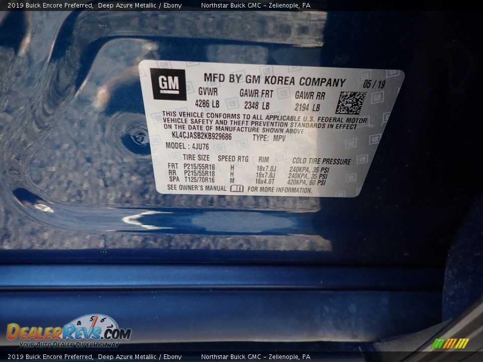2019 Buick Encore Preferred Deep Azure Metallic / Ebony Photo #15