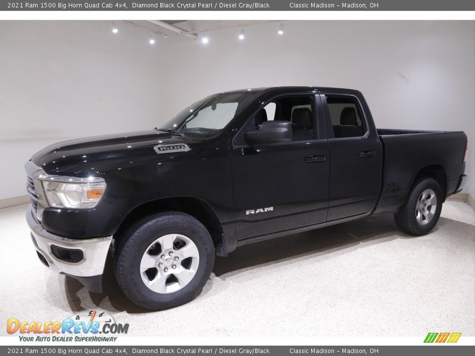 2021 Ram 1500 Big Horn Quad Cab 4x4 Diamond Black Crystal Pearl / Diesel Gray/Black Photo #3