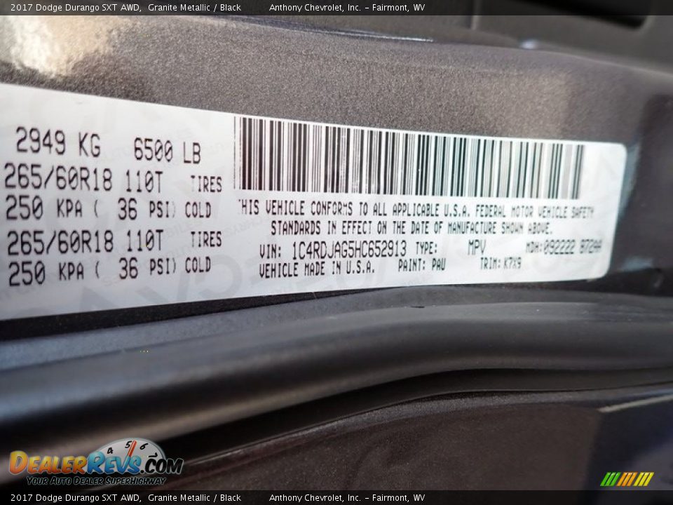 2017 Dodge Durango SXT AWD Granite Metallic / Black Photo #16