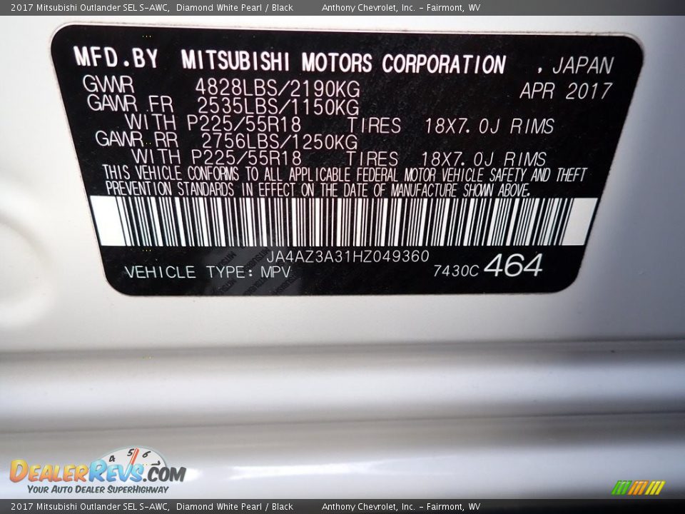 2017 Mitsubishi Outlander SEL S-AWC Diamond White Pearl / Black Photo #15