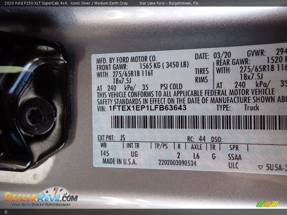 Ford Color Code JS Iconic Silver