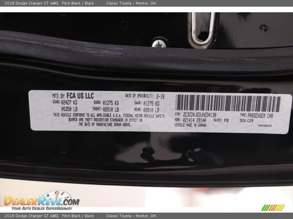 2018 Dodge Charger GT AWD Pitch Black / Black Photo #22