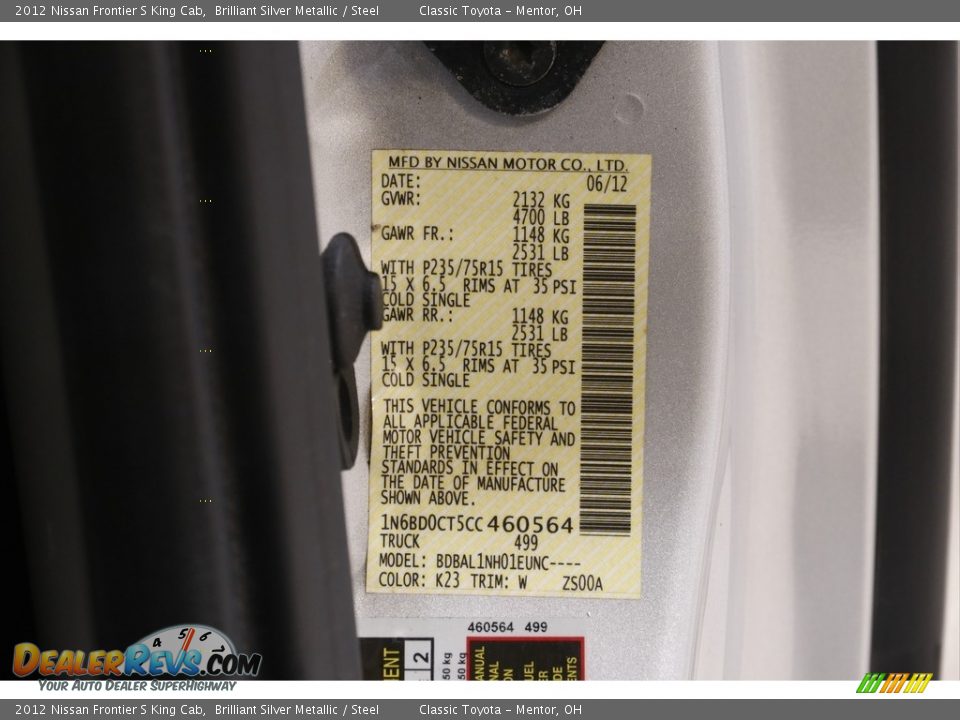 2012 Nissan Frontier S King Cab Brilliant Silver Metallic / Steel Photo #17