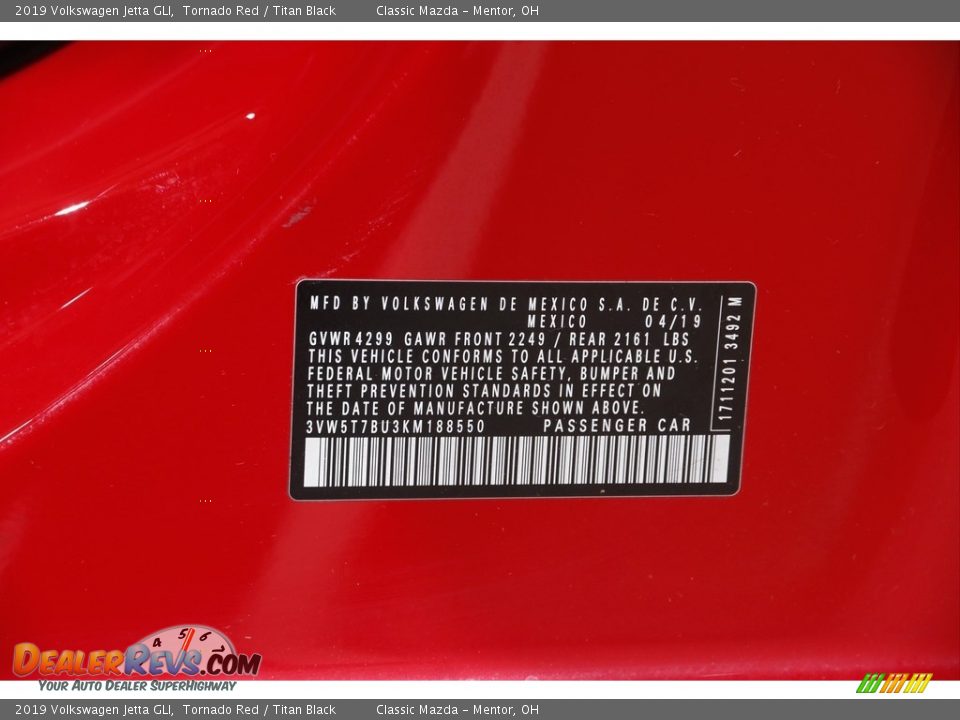 2019 Volkswagen Jetta GLI Tornado Red / Titan Black Photo #21