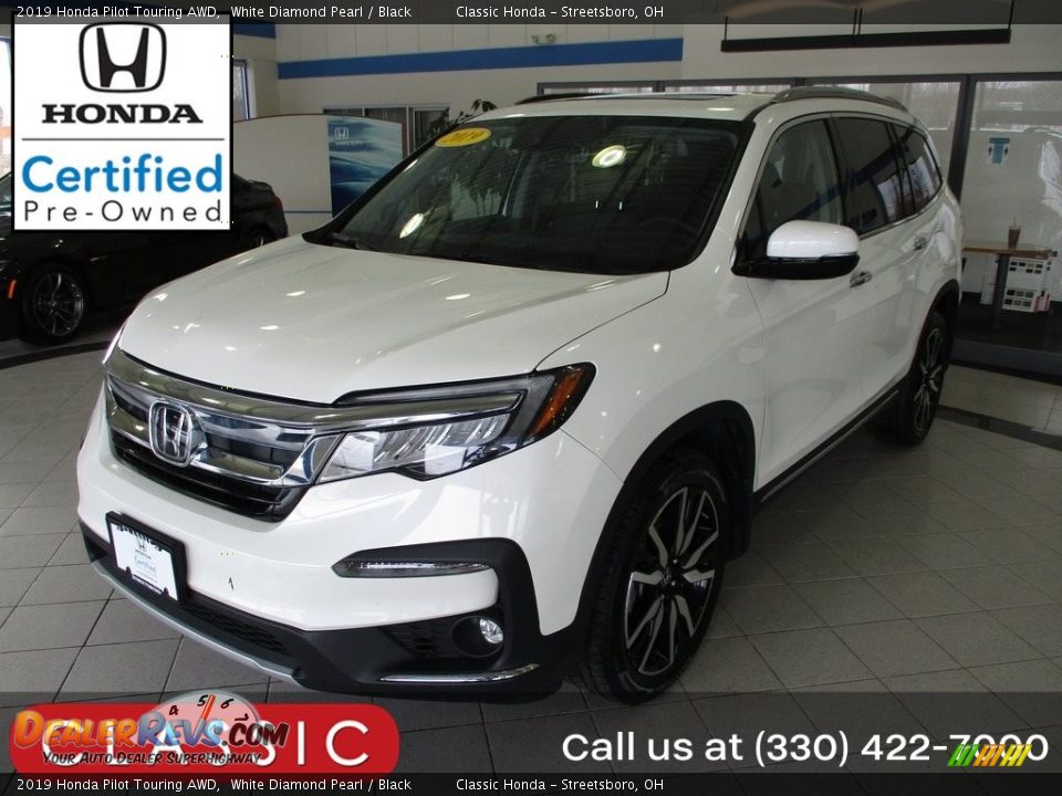 2019 Honda Pilot Touring AWD White Diamond Pearl / Black Photo #1