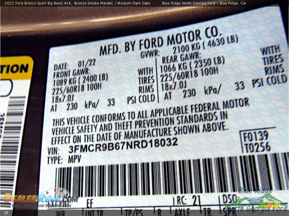 Ford Color Code EF Bronze Smoke Metallic