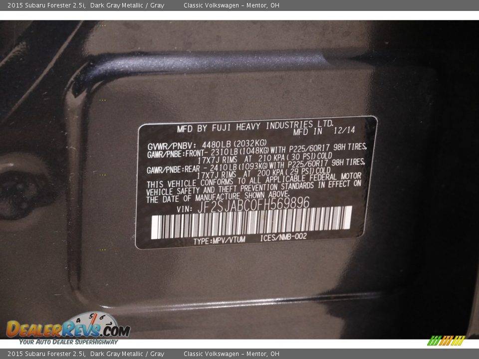 2015 Subaru Forester 2.5i Dark Gray Metallic / Gray Photo #20
