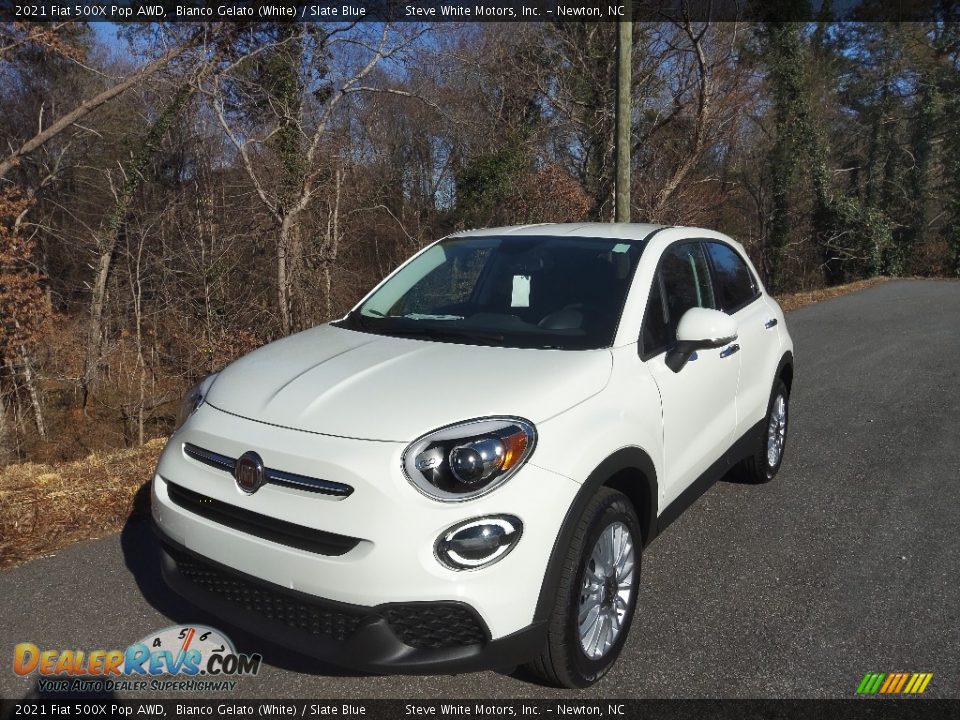 2021 Fiat 500X Pop AWD Bianco Gelato (White) / Slate Blue Photo #2