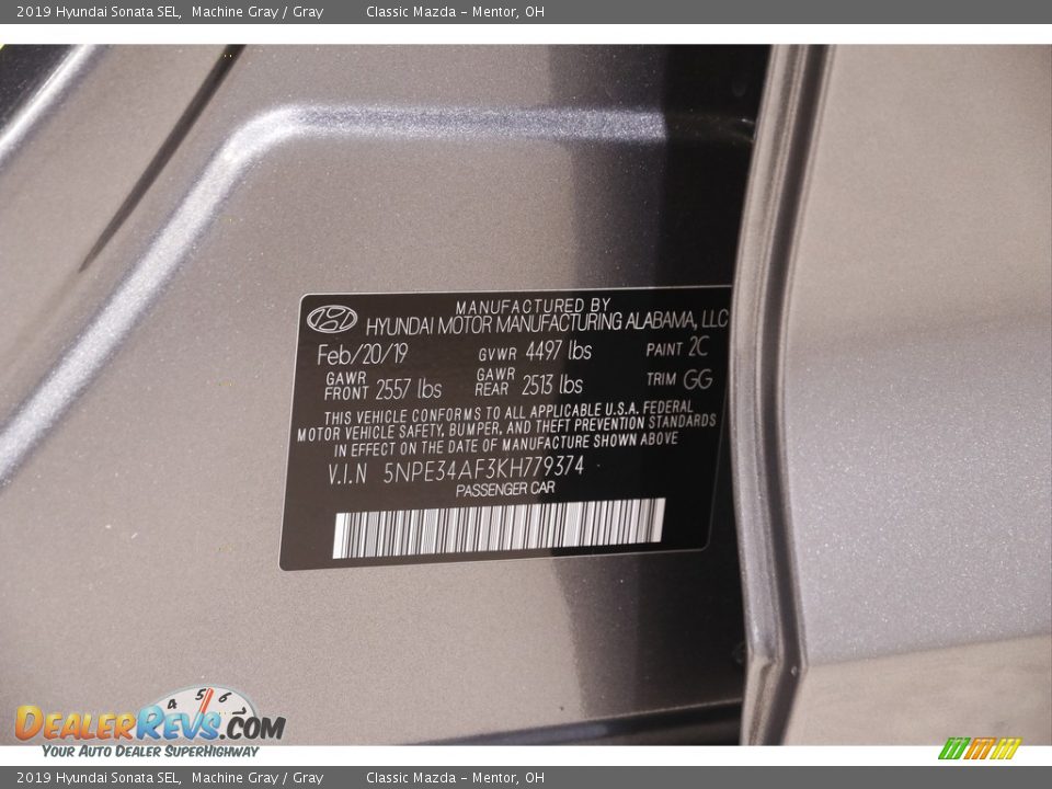 2019 Hyundai Sonata SEL Machine Gray / Gray Photo #19