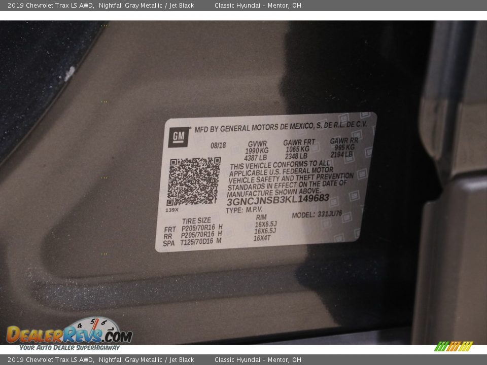 2019 Chevrolet Trax LS AWD Nightfall Gray Metallic / Jet Black Photo #18