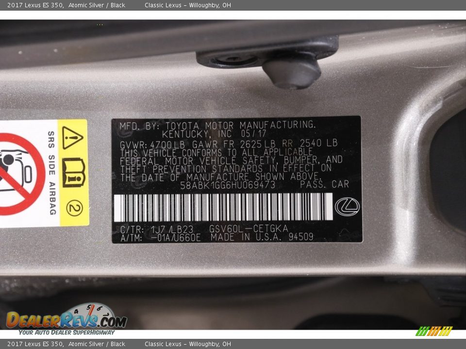 2017 Lexus ES 350 Atomic Silver / Black Photo #23