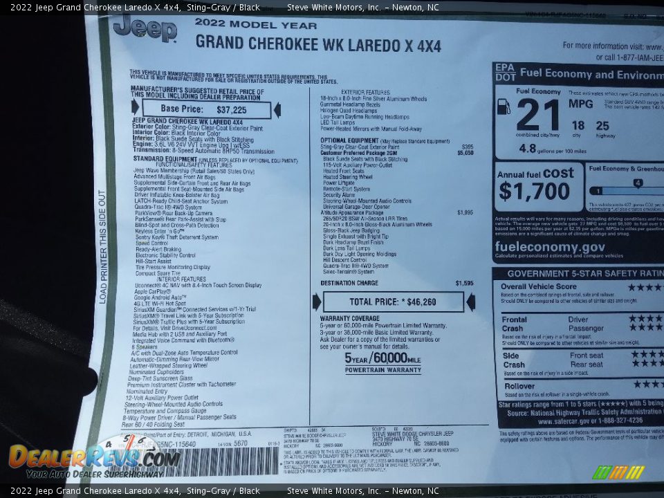 2022 Jeep Grand Cherokee Laredo X 4x4 Window Sticker Photo #30