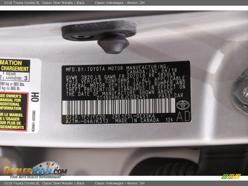 2018 Toyota Corolla SE Classic Silver Metallic / Black Photo #19