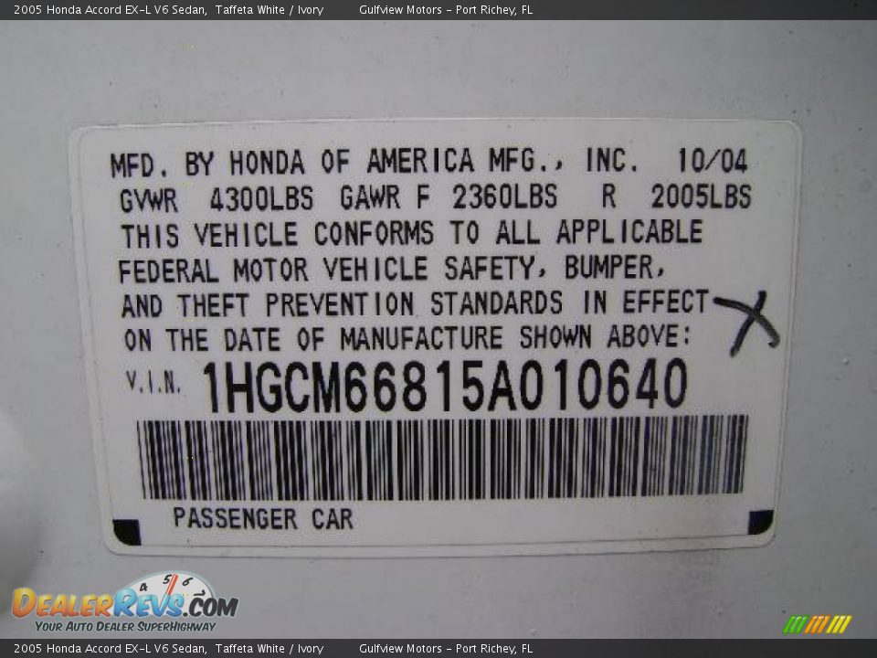 2005 Honda Accord EX-L V6 Sedan Taffeta White / Ivory Photo #36