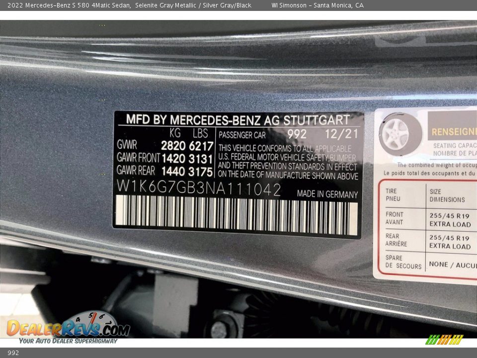 Mercedes-Benz Color Code 992 Selenite Gray Metallic