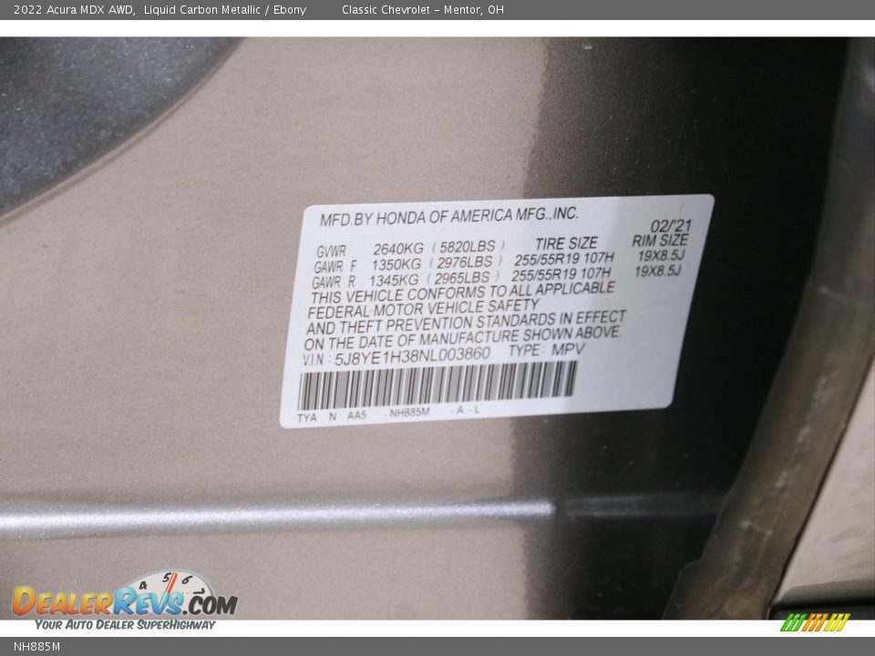 Acura Color Code NH885M Liquid Carbon Metallic