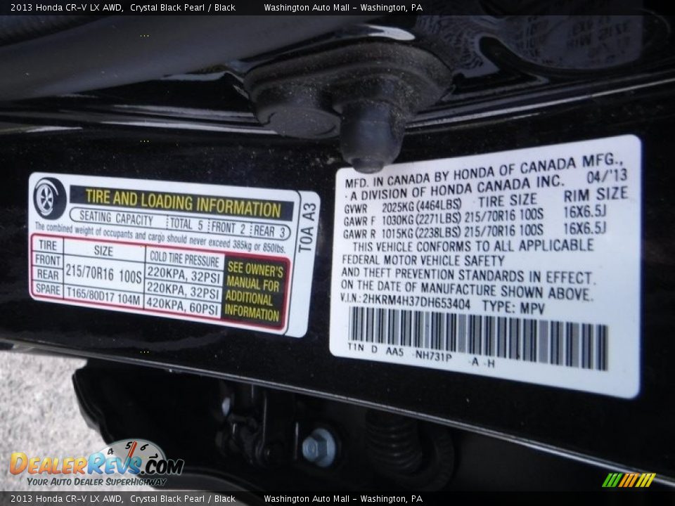 2013 Honda CR-V LX AWD Crystal Black Pearl / Black Photo #27