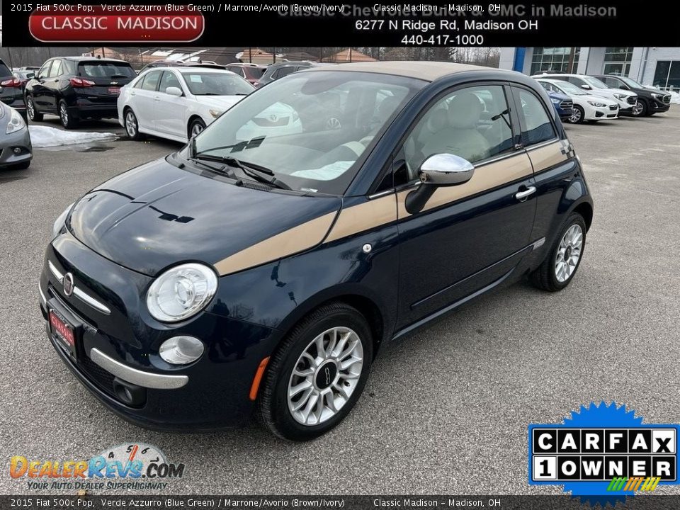 2015 Fiat 500c Pop Verde Azzurro (Blue Green) / Marrone/Avorio (Brown/Ivory) Photo #1