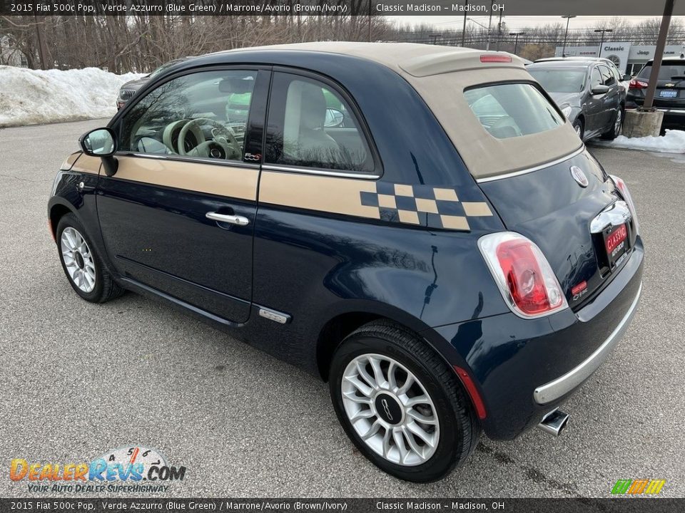 2015 Fiat 500c Pop Verde Azzurro (Blue Green) / Marrone/Avorio (Brown/Ivory) Photo #2