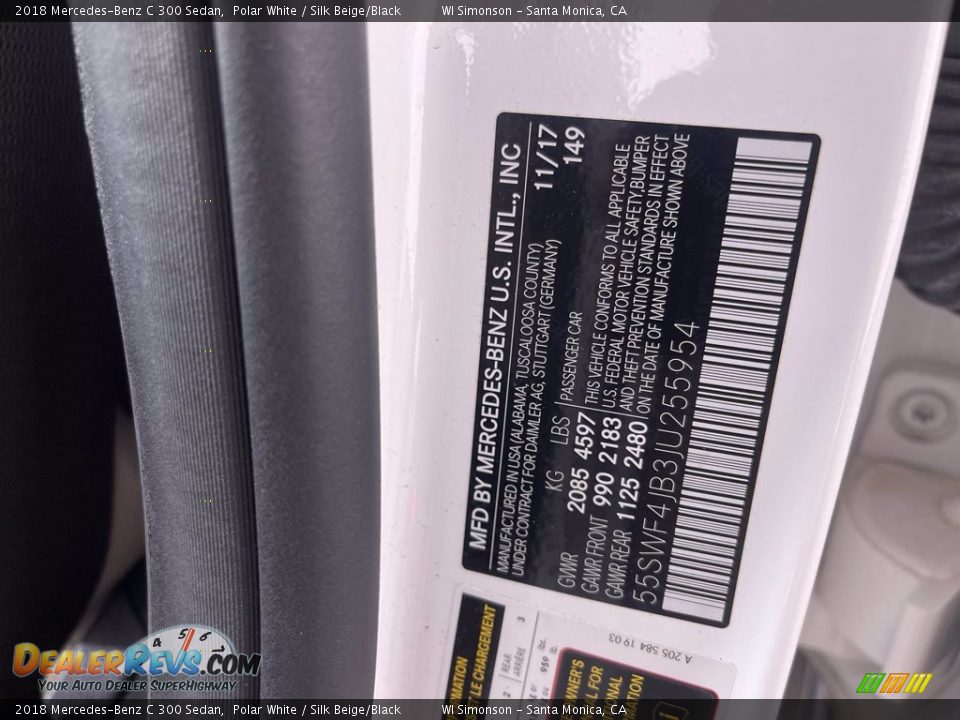 2018 Mercedes-Benz C 300 Sedan Polar White / Silk Beige/Black Photo #9