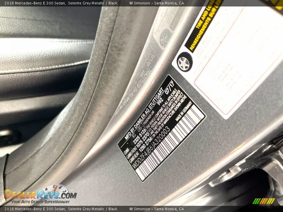 2018 Mercedes-Benz E 300 Sedan Selenite Grey Metallic / Black Photo #10