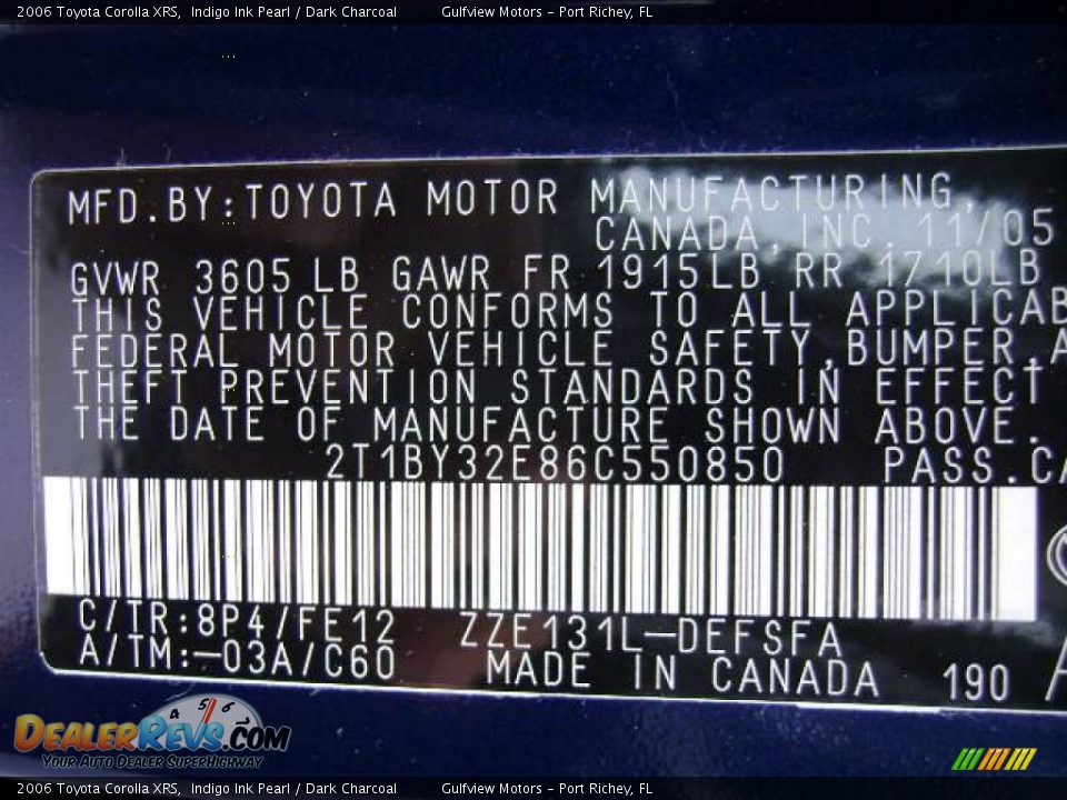 2006 Toyota Corolla XRS Indigo Ink Pearl / Dark Charcoal Photo #34