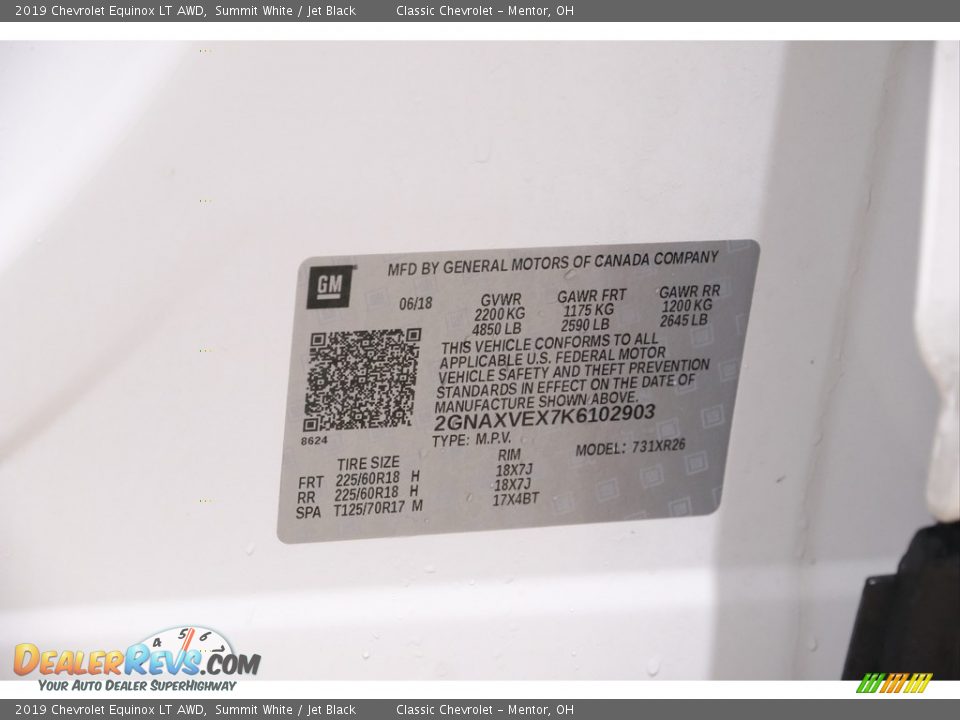 2019 Chevrolet Equinox LT AWD Summit White / Jet Black Photo #19