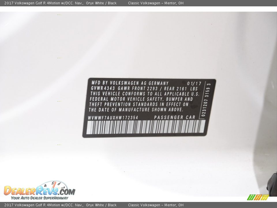 2017 Volkswagen Golf R 4Motion w/DCC. Nav. Oryx White / Black Photo #22