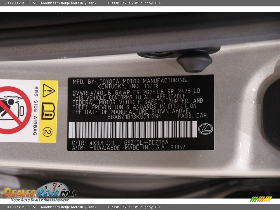 2019 Lexus ES 350 Moonbeam Beige Metallic / Black Photo #23