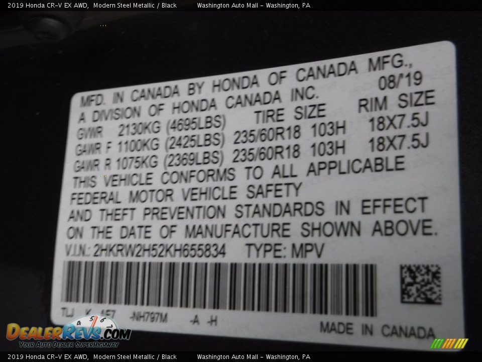 2019 Honda CR-V EX AWD Modern Steel Metallic / Black Photo #34