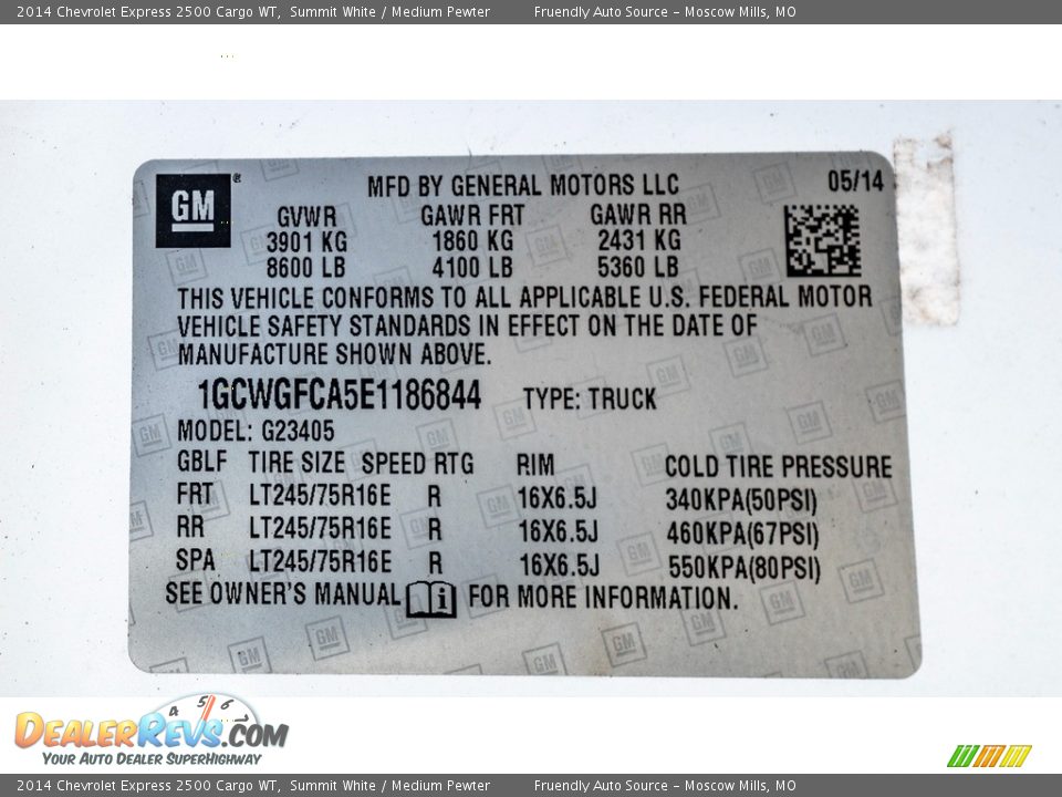 2014 Chevrolet Express 2500 Cargo WT Summit White / Medium Pewter Photo #29