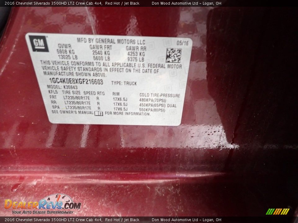 2016 Chevrolet Silverado 3500HD LTZ Crew Cab 4x4 Red Hot / Jet Black Photo #36