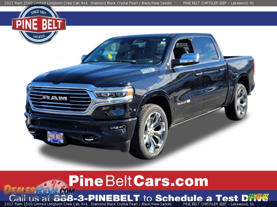 2022 Ram 1500 Limited Longhorn Crew Cab 4x4 Diamond Black Crystal Pearl / Black/New Saddle Photo #1