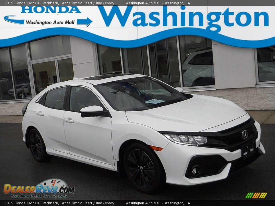 2019 Honda Civic EX Hatchback White Orchid Pearl / Black/Ivory Photo #1