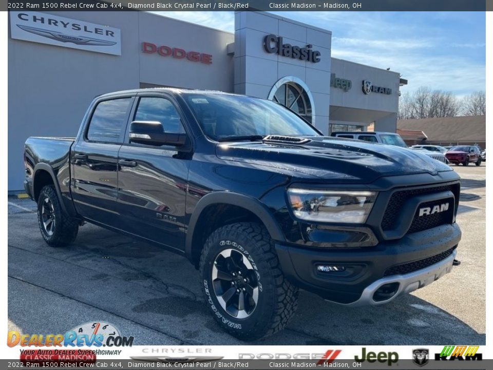 2022 Ram 1500 Rebel Crew Cab 4x4 Diamond Black Crystal Pearl / Black/Red Photo #1